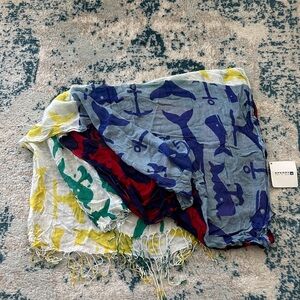 Sperry Green and White Nautical Whale Anchor Scarf NWT